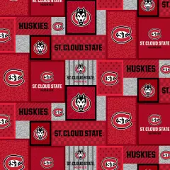Sykel Enterprises-St. Cloud State University Fleece Fabric-St. Cloud Huskies College Patch Fleece Blanket Fabric-Sold by the yard