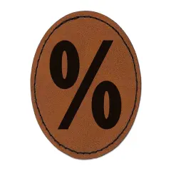 Percent Symbol Round Iron-On Engraved Faux Leather Patch Applique - 2.5" Brown