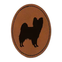 Papillon Continental Toy Spaniel Dog Solid Round Iron-On Engraved Faux Leather Patch Applique - 2.5" Brown
