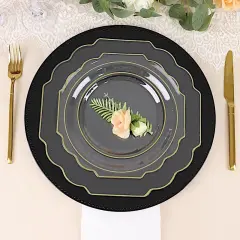 10 Pcs 12" Disposable Baroque Plastic Dinner Plates with Gold Rim Clear