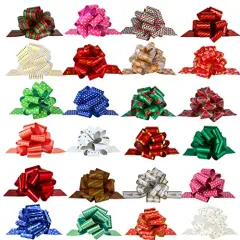 PintreeLand 24PCS Christmas Wrap Pull Bows with Ribbon 5&rdquo; Wide Wrapping Accessory for Xmas Present, Gift, Florist, Bouquet, Basket(24 PCS)