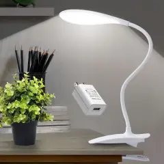 LED Desk Lamp Eye-Caring Clamp Light Clamp Lamps Reading Lights with USB Port, 360&deg;Flexible Gooseneck Bed Night Light (Include AC Power Plug)