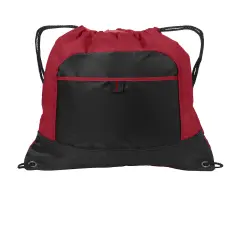 Port Authority&reg; Cinch Pack Authority Pocket Cinch Pack- 210 denier polyester True red/ black