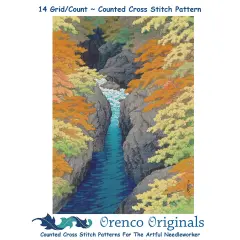 Autumn Azuma Gorge Counted Cross Stitch Pattern by Kawase Hasui