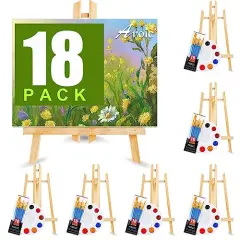 72 PCS Professional Painting Set with Easels, 6 PCS Wood Easels,6 Packs of 60 Brushes with Nylon Brush Head and 6 pcs Palettes, Painting Supplies kit for Kids & Adults to Painting Party.
