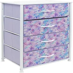 Sorbus Dresser with 4 Drawers - Bedside Furniture & Night Stand End Table Dresser with Steel Frame, Wood Top, Easy Pull Fabric Bins for Home, Bedroom Accessories, Office & Dorm Tie Dye Purple