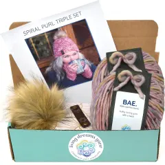 DIY Winter Accessories Triple Set Knit Kit. Includes Bulky Superfine Merino Wool Yarn, Printed Pattern, Pom-Pom, Rim Tag. Soft, Cozy, Great for Gifts First Date