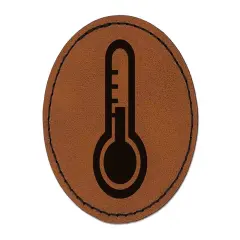 Thermometer Symbol Round Iron-On Engraved Faux Leather Patch Applique - 2.5" Brown