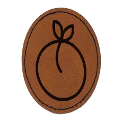 Peach Fruit Doodle Round Iron-On Engraved Faux Leather Patch Applique - 2.5" Brown