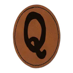 Letter Q Uppercase Cute Typewriter Font Round Iron-On Engraved Faux Leather Patch Applique - 2.5" Brown