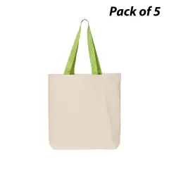Q-Tees&reg; 11L Canvas Tote with Contrast-Color Handles Natural/ lime