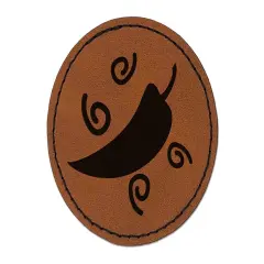 Chili Pepper with Swirls Fiesta Round Iron-On Engraved Faux Leather Patch Applique - 2.5" Brown
