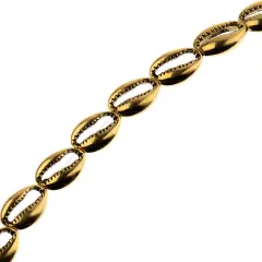 John Bead 8" Antique Gold Metal Cowrie Bead Strand, 16x11mm