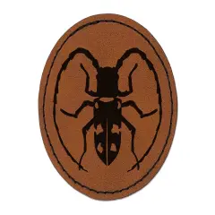 Citrus Long Horned Beetle Insect Round Iron-On Engraved Faux Leather Patch Applique - 2.5" Brown