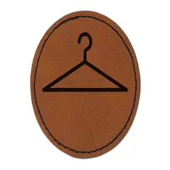 Clothes Hanger Laundry Round Iron-On Engraved Faux Leather Patch Applique - 2.5" Brown