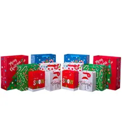 12 Pieces Christmas Gift Bags Assorted Sizes With Handle (4 Extra Large 16", 4 Large 12", 4 Medium 9")