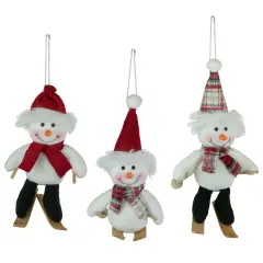 Northlight Set of 3 Sporty Skiing Snowmen Christmas Ornaments 9.5" Red