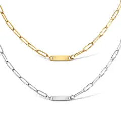 Stainless Steel PVD Coated Engravable Paperclip Bar Necklace