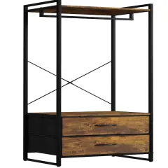Sorbus Clothing Rack with Drawers - Clothes Stand Dresser - Wood Top, Steel Frame, & Fabric Drawers - Tall Closet Storage Organizer - Garment Rack for Hanging Shirts, Dresses, & Jackets Rustic wood