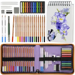 Drawing Travel Art Set - 60 sheets 6 x 8 Inches Drawing Pad,16 Drawing Colored Pencils Set, 12 Soft Pastels Set, 2 Sketching Pencils, and 8 Assorted Tools for School Supply