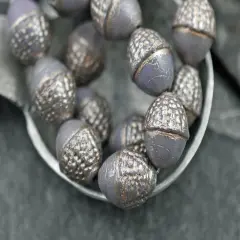 *8* 10x12mm Platinum Washed Opaque Thistle Acorn Oval Beads