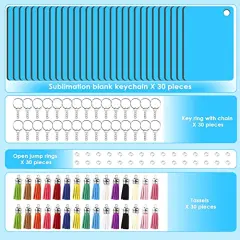 120 Pieces Sublimation Keychain Blanks Bulk - Sublimation Blanks Keychain with Blue Protective Film - MDF Rectangle Keychain with Tassels - Heat Transfer Keychain Blanks Double Sided