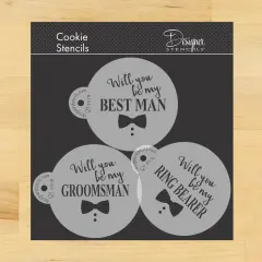 Will You Be My Groomsmen? Cookie Stencil Set | C997 by Designer Stencils | Cookie Decorating Tools | Baking Stencils for Royal Icing, Airbrush, Dusting Powder | Reusable Plastic Food Grade Stencil for Cookies | Easy to Use & Clean Cookie Stencil