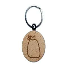 Bag with Tie Outline Engraved Wood Round Keychain Tag Charm