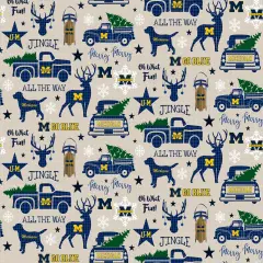 Sykel Enterprises-University of Michigan Cotton Fabric-Michigan Wolverines Christmas Cotton Quilting Fabric
