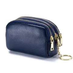 Kitcheniva Small Leather Purse With Key Ring Dark blue