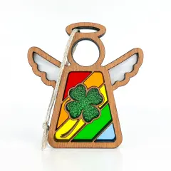 3.5" (H) Glittery Four-Leaf Clover Ornament - Handcrafted in Texas - Mother's Angels&reg; Christmas Angel Wings Figurine