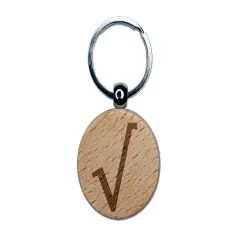Square Root Math Symbol Engraved Wood Round Keychain Tag Charm