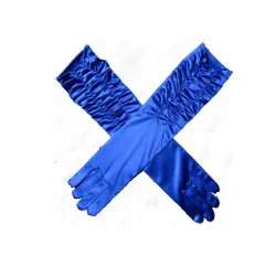 Women's Satin Long Sleeve Bridal Party Gloves for Wedding Costume Blue