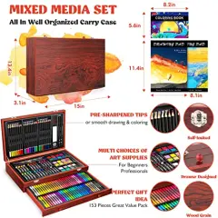 153 Pieces Deluxe Wooden Art Set Crafts Drawing Painting Coloring Supplies Kit with 2 A4 Sketch Pads, Halloween Creative Gift Box for Adults Artist Beginners Kids Girls Boys