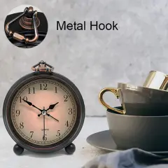 4 inch Vintage Retro Analog Alarm Clock,Super Silent Non Ticking Small Clock with Night Light, Battery Operated, Simply Design, for Living Room, Bedroom, Bedside, Desk, Gift Clock (Arabic)