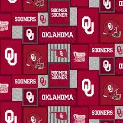 Sykel Enterprises-University of Oklahoma Fleece Fabric-Oklahoma Sooners College Patch Fleece Blanket Fabric-Sold by the yard