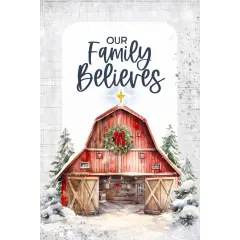 Our Family Believes Christmas Wood Plaque with Easel and Hook Wall Tabletop Art - 4 inches x 6 inches