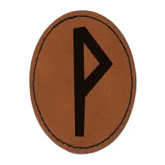 Norse Viking Dwarven Rune Letter W Round Iron-On Engraved Faux Leather Patch Applique - 2.5" Brown