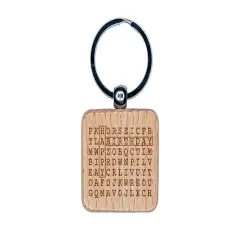 Word Search Birthday Engraved Wood Square Keychain Tag Charm