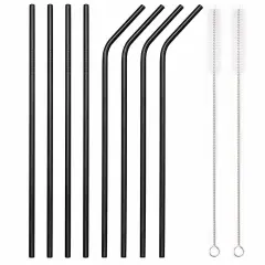 Kitcheniva 8PCS 10.5" Stainless Steel Ultra Long Metal Cocktail Straw And 2 Cleaner Brush Black