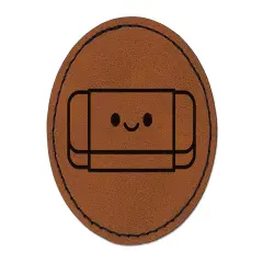 Kawaii Jumbo Eraser Teacher School Round Iron-On Engraved Faux Leather Patch Applique - 2.5" Brown