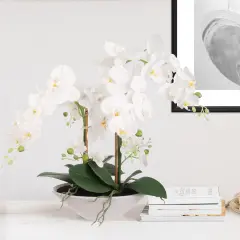 23" White Phalaenopsis Orchid - Faux Flowers, White Ceramic Vase, Elegant Decor for Home, Office, & Events - Perfect for Year-Round Display, Floral Home by Artificial Flowers