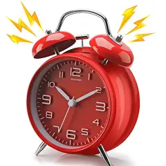 4 Inches Twin Bell Loud Alarm Clock for Heavy Sleerpers, Backlight, Battery Operated Old Fashioned Alarm Clock for Bedrooms (Red)