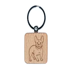 Charming Frenchie French Bulldog Pet Dog Engraved Wood Square Keychain Tag Charm