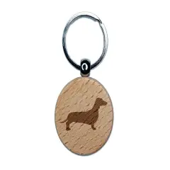Smooth Haired Dachshund Dog Solid Engraved Wood Round Keychain Tag Charm