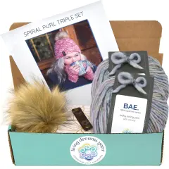 DIY Winter Accessories Triple Set Knit Kit. Includes Bulky Superfine Merino Wool Yarn, Printed Pattern, Pom-Pom, Rim Tag. Soft, Cozy, Great for Gifts Going Steady