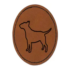 Bull Terrier Dog Outline Round Iron-On Engraved Faux Leather Patch Applique - 2.5" Brown