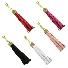 5 PC Joyce Rhinestone Leather Like Tassels w/Lobster Clasp