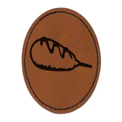 Corn Dog with Ketchup Round Iron-On Engraved Faux Leather Patch Applique - 2.5" Brown
