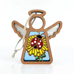 3.5" (H) Ladybug and Dandelion Ornament - Handcrafted in Texas - Mother's Angels&reg; Christmas Angel Wings Figurine